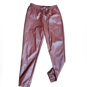 21 Saints Womens Brown Faux  Leather Straight Jogger Pants Drawstring Medium